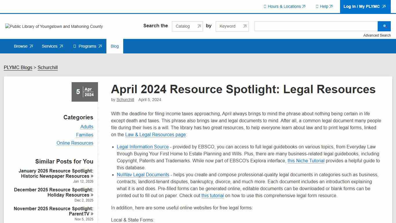 April 2024 Resource Spotlight: Legal Resources The Public Library of Youngstown & Mahoning County