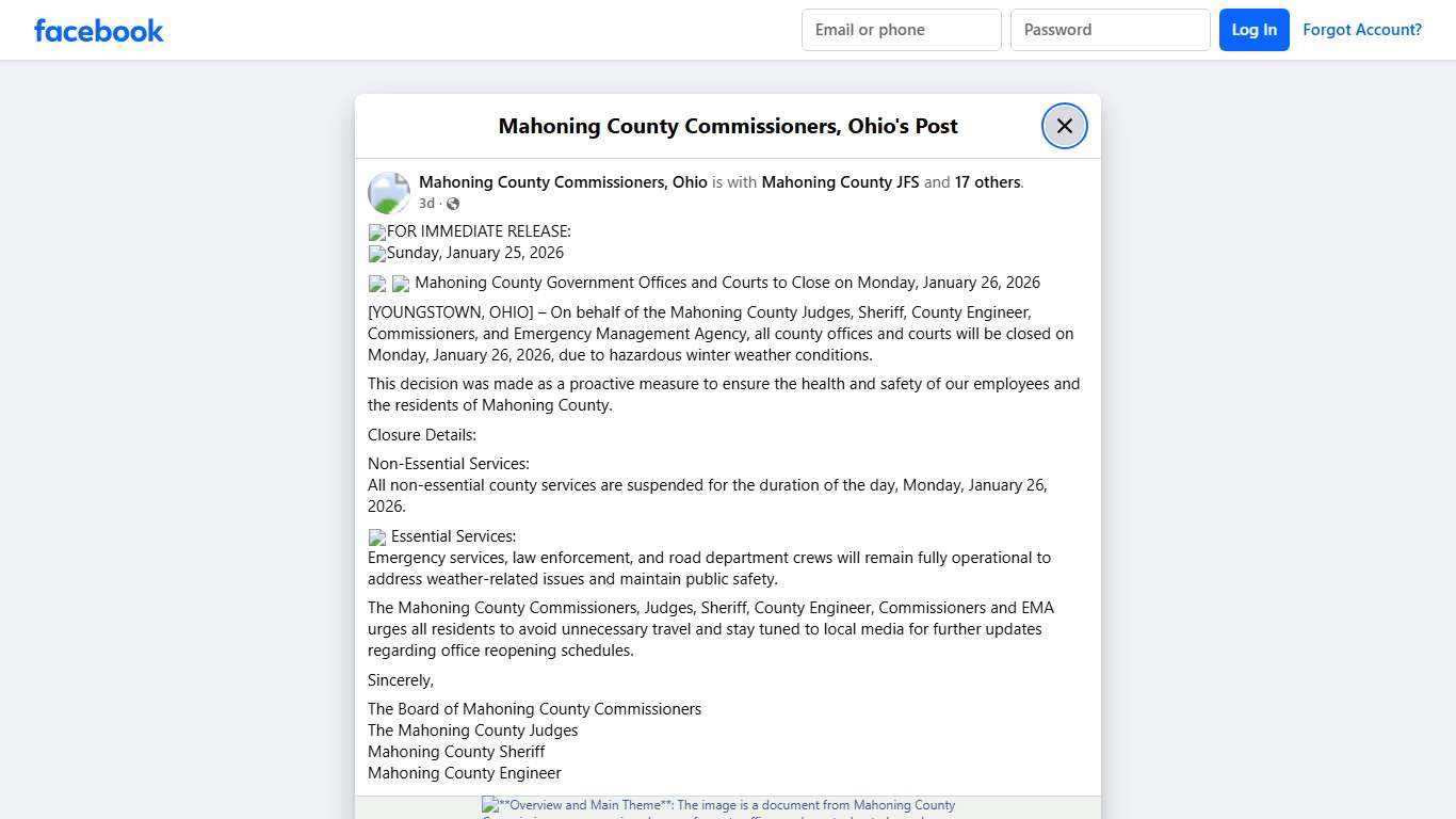 ❄️FOR IMMEDIATE... - Mahoning County Commissioners, Ohio Facebook